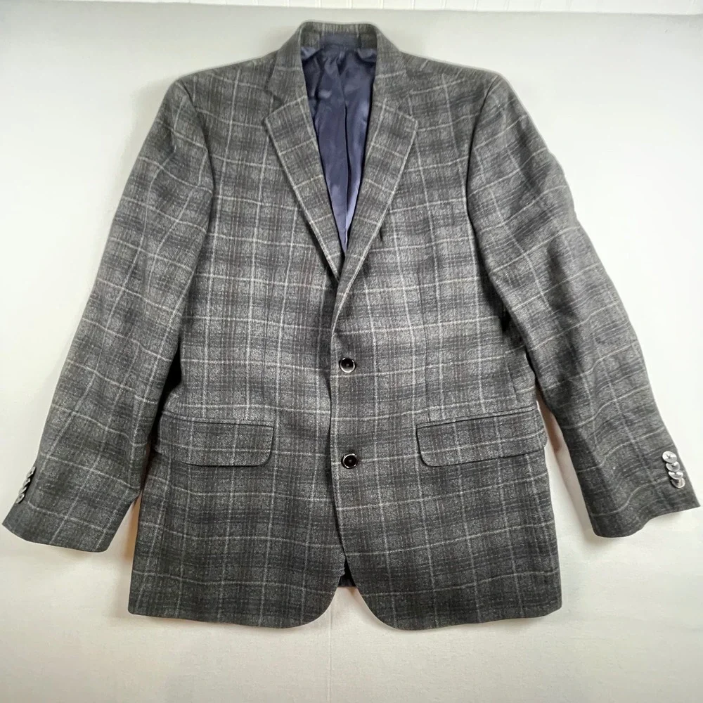 Arnold Brant Men's Blue Gray Plaid Wool Blend Sport Coat Blazer Jacket‎ Size 40R